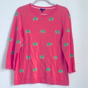 Talbots turtle embroidered novelty scoop neck long sleeve knit sweater sz 10P